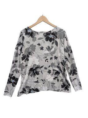 Simply Vera Vera Wang Pajama Top Womens Grey Floral Long Sleeve Voyage Size M